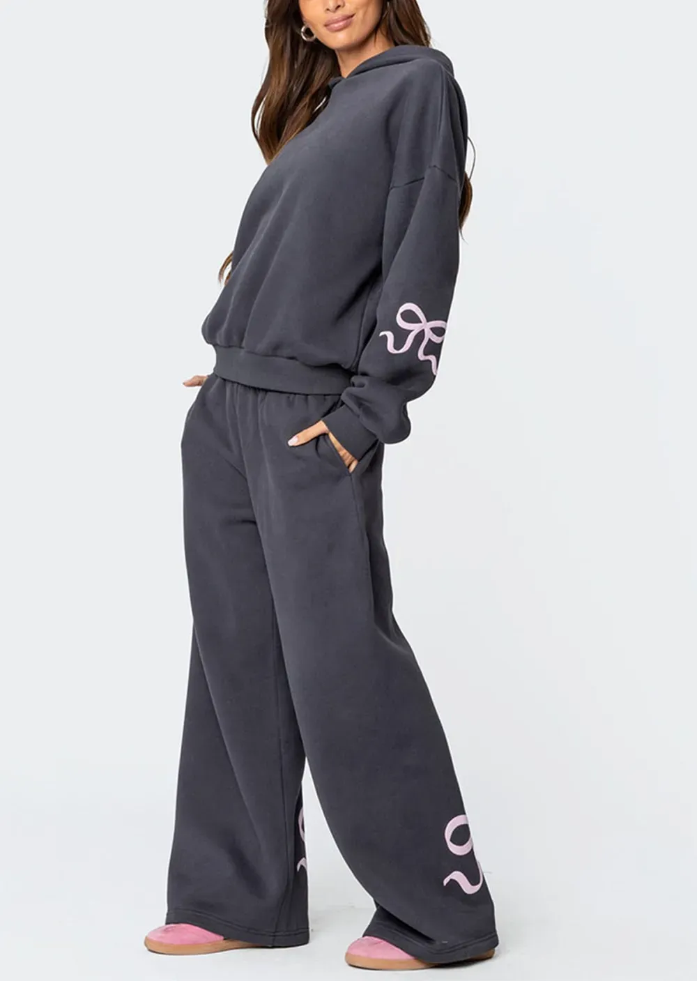 Hot Sale 90% OFF - Women's Bow Detail Hoodie Sweat Set