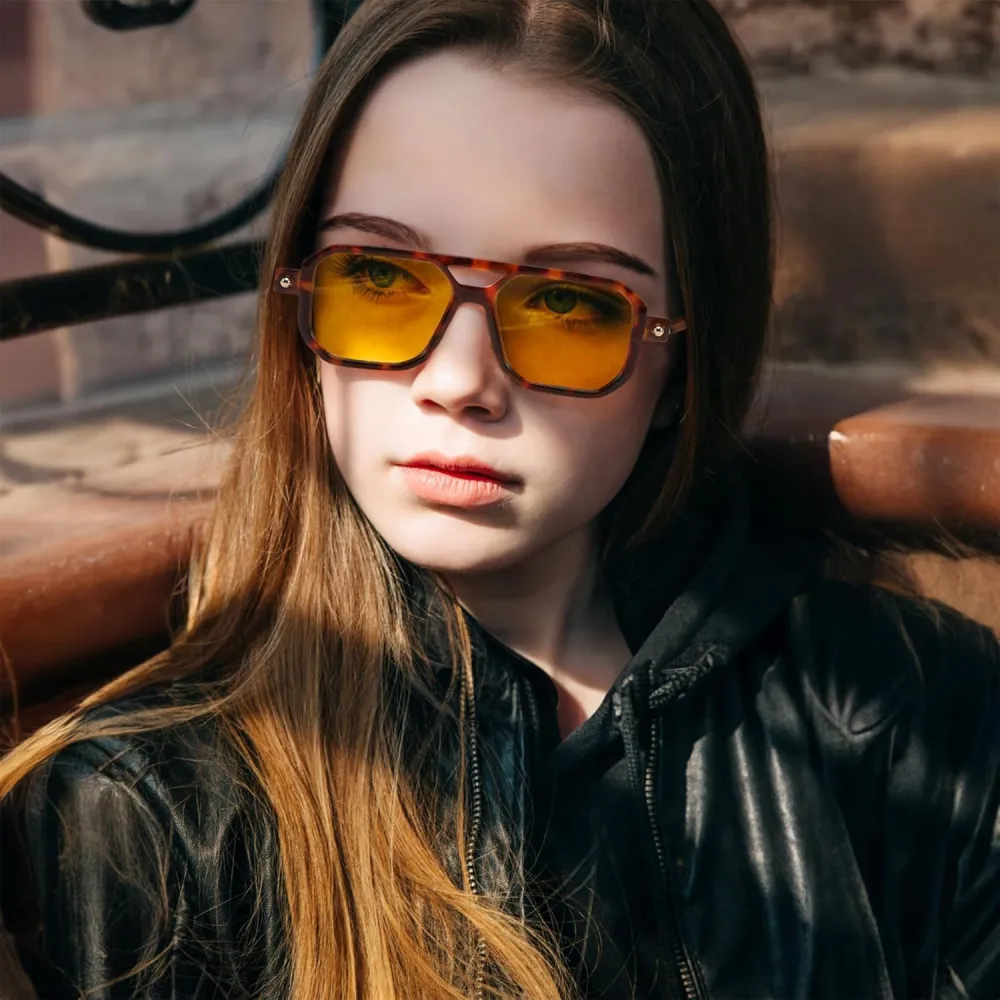 FEISEDY Vintage Square 70s Flat Aviator Sunglasses Women Men Classic Retro Stylish Frame UV400 Sunglasses B2622