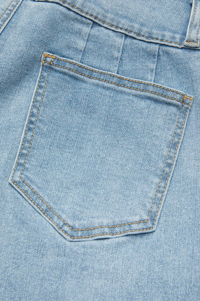 Button Fly Wash High Stretch High Waist Capri Jeans