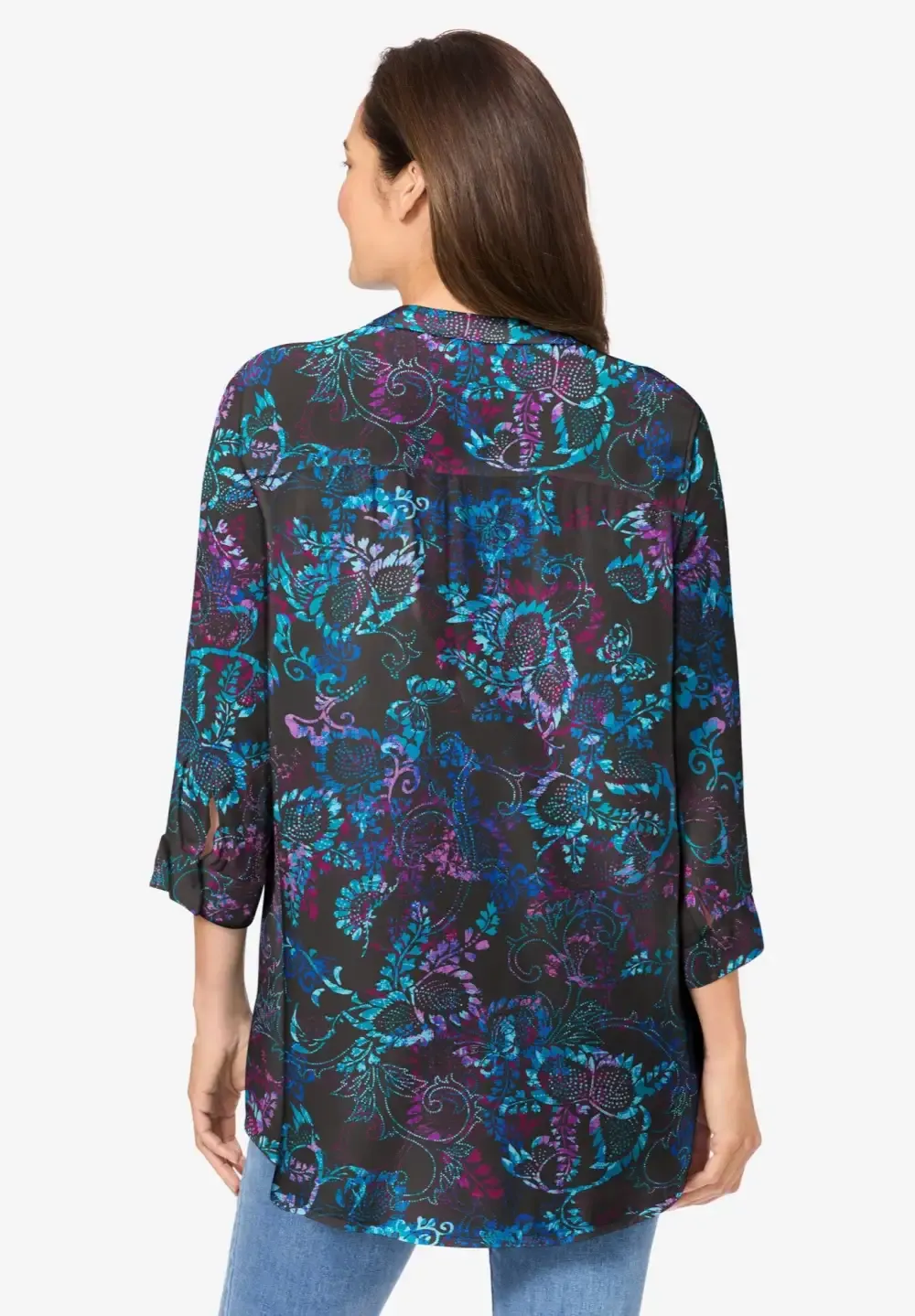 Rayon 7-Day Three-Quarter Sleeve Tab-Front Tunic