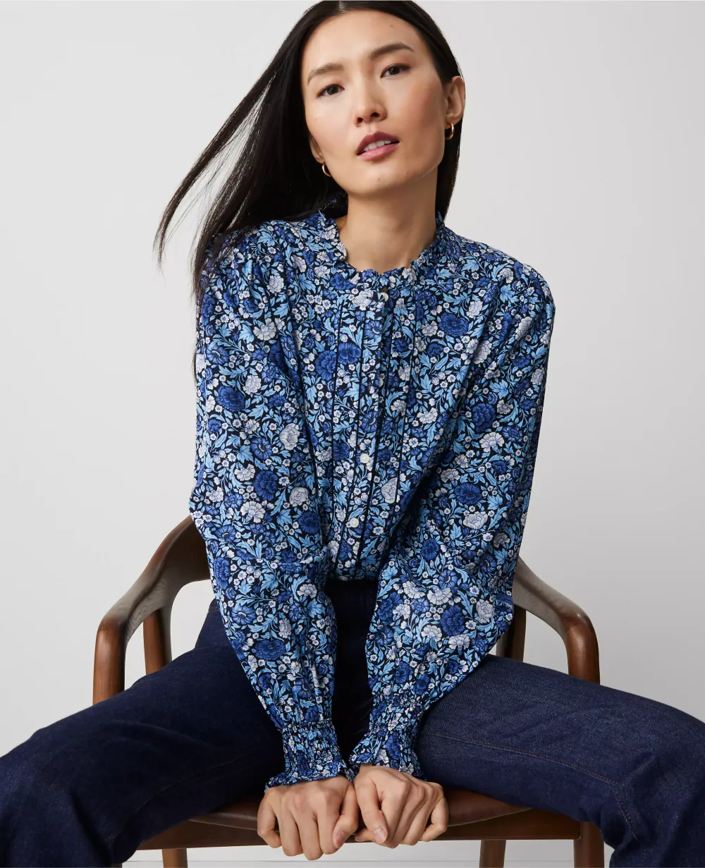 Floral Cutout Smocked Cuff Blouse