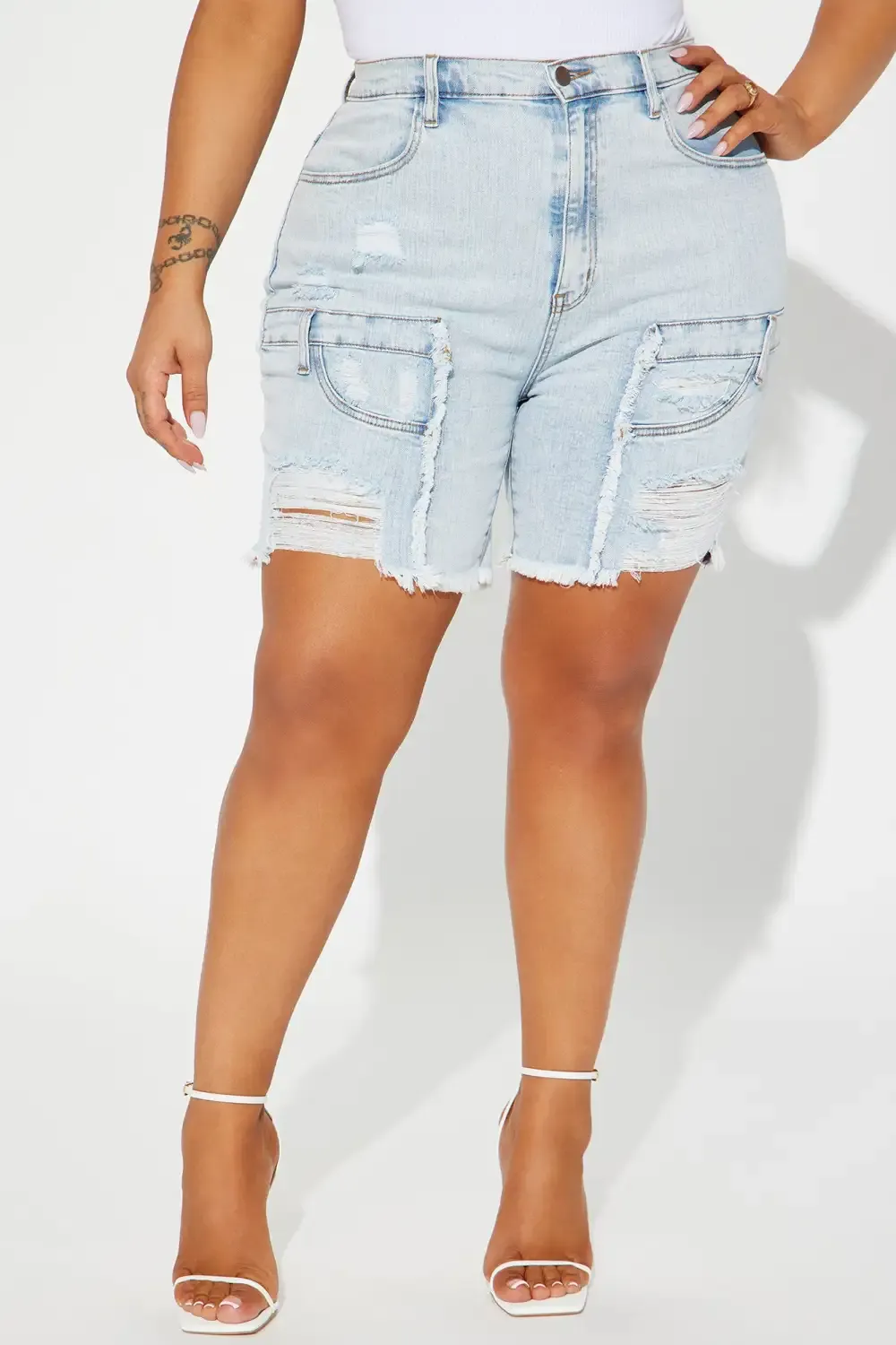 Coming Together Stretch Denim Bermuda Shorts - Light Wash