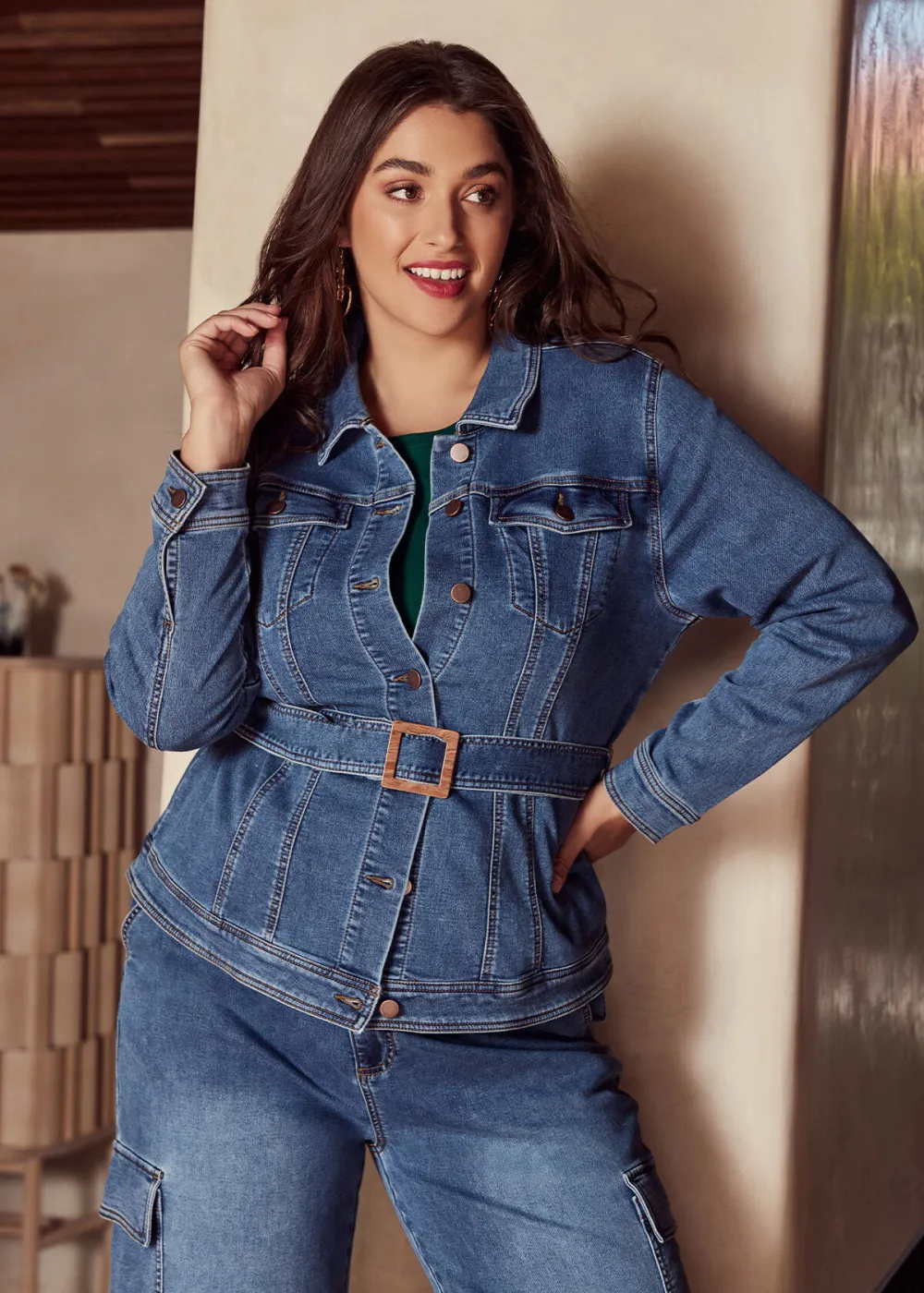 Cotton Denim Belted Jacket