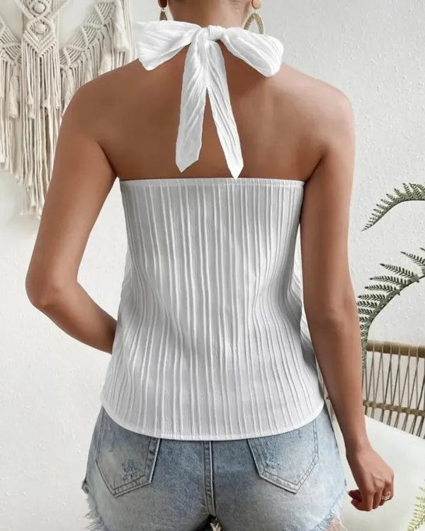 Women'S Solid Color Hollow Casual V-Neck Vest
