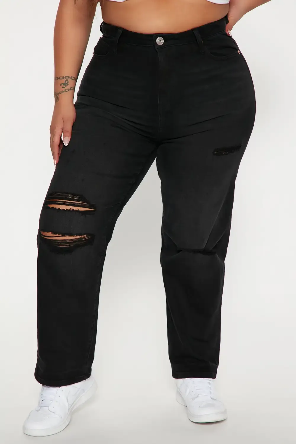 Play Back  Ripped Straight Leg Jeans - Black Wash