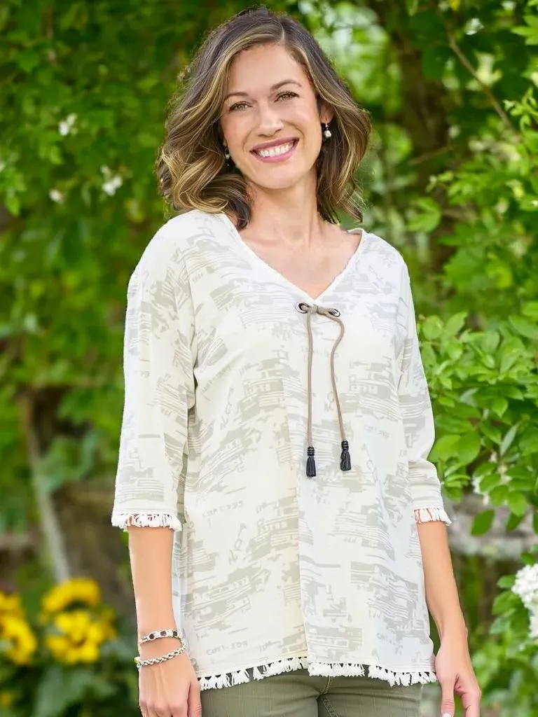 Crinkle Cotton 3/4 Sleeve Tunic Top