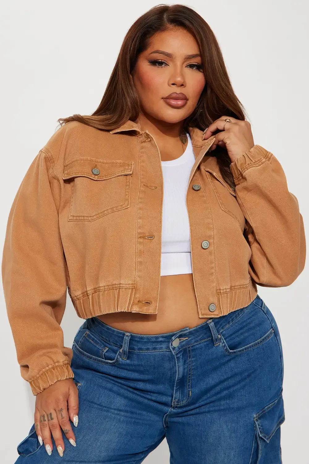 Like A Charm Denim Bomber Jacket - Tan