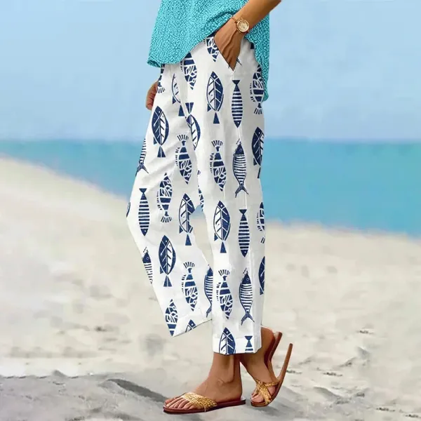 Women's Artistic Fish Pattern Loose Casual Pants
