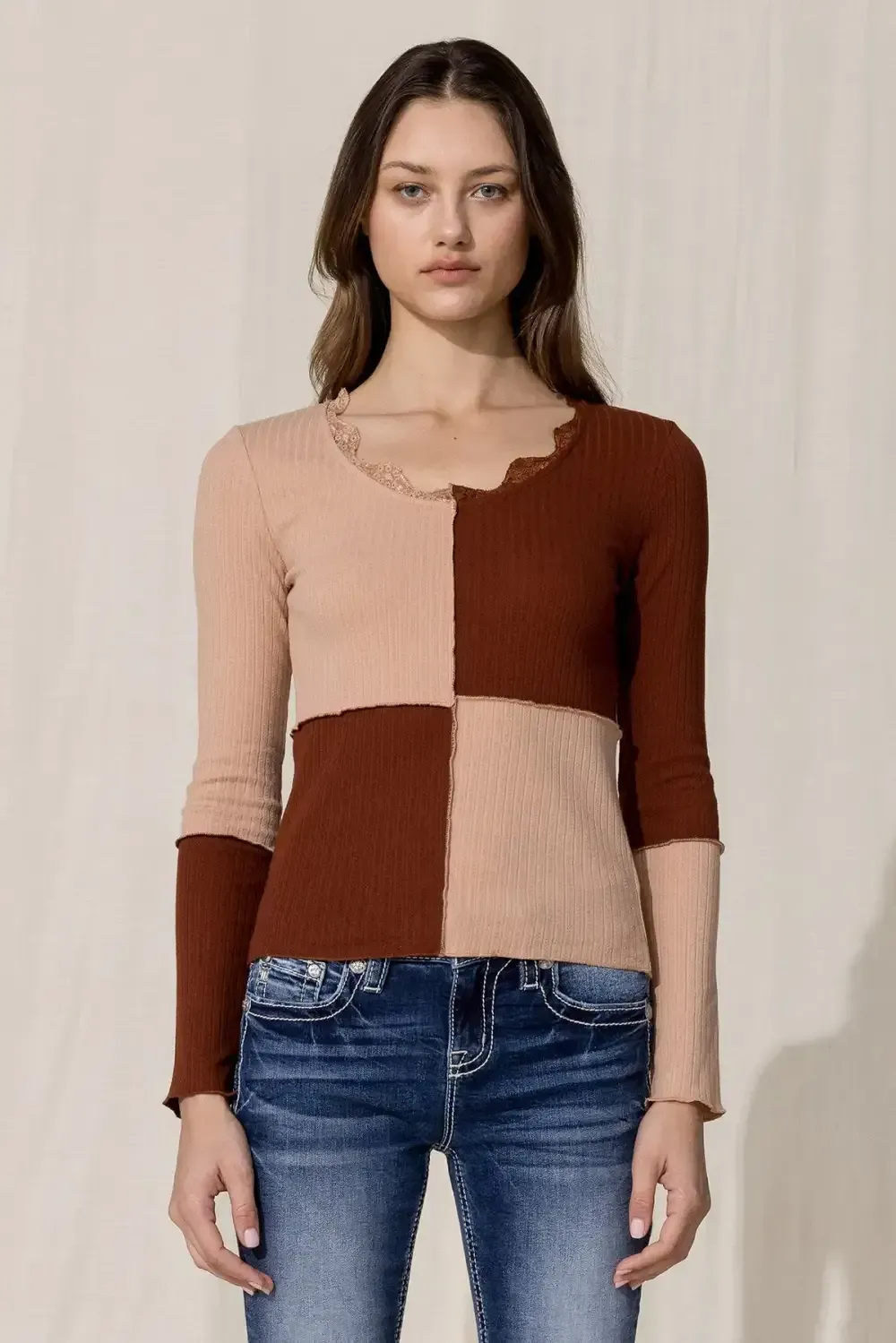 Multi Brown Color Block Top