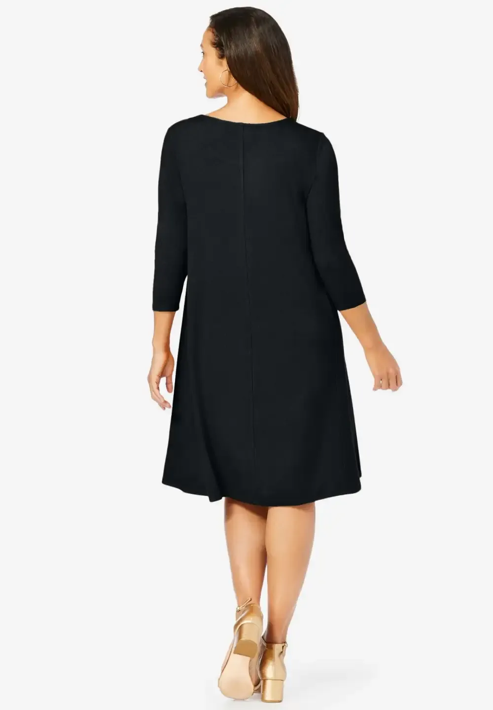 Stretch Knit Three-Quarter Sleeve T-shirt Dress