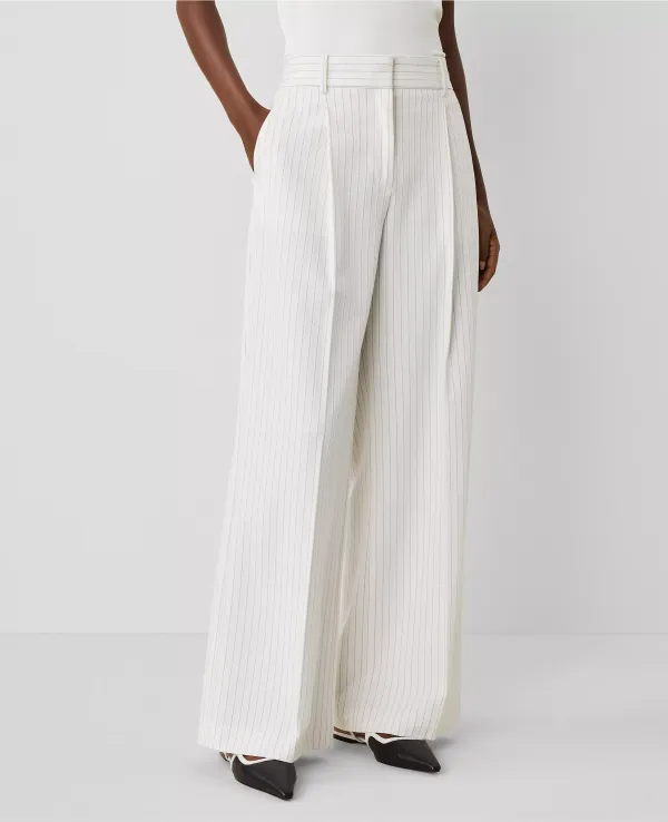 The Pleated Wide-Leg Pant in Pinstripe