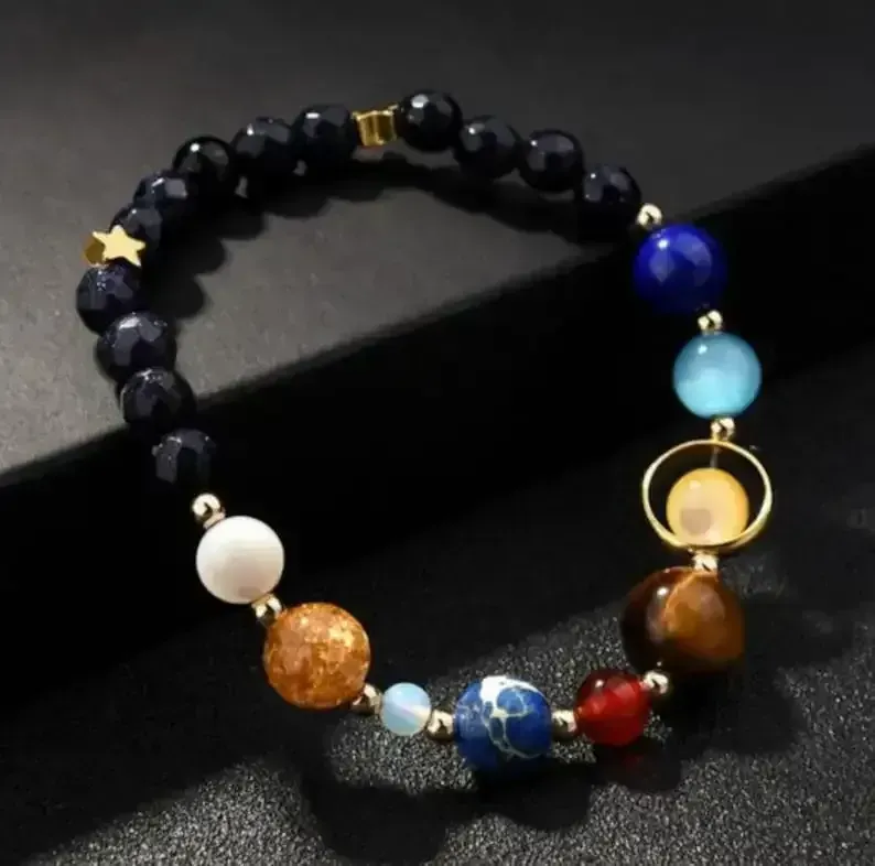 Universe Galaxy the Eight Planets Bracelet-Solar System Natural Stone Bead Bracelet -Yoga Chakra Bracelet-Guardian Star Earth Space Bracelet