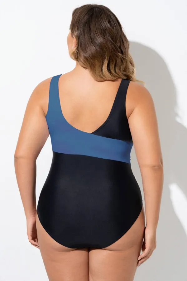 Black & White Sexy Cut Out Mesh One Piece Swimsuit