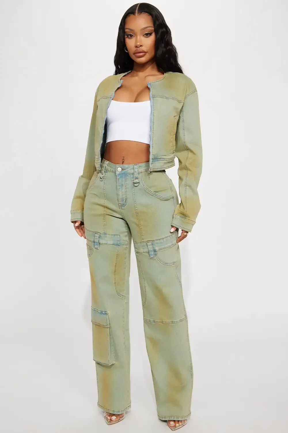 Tatiana Tinted Wide Leg Utility Jeans - Light Wash