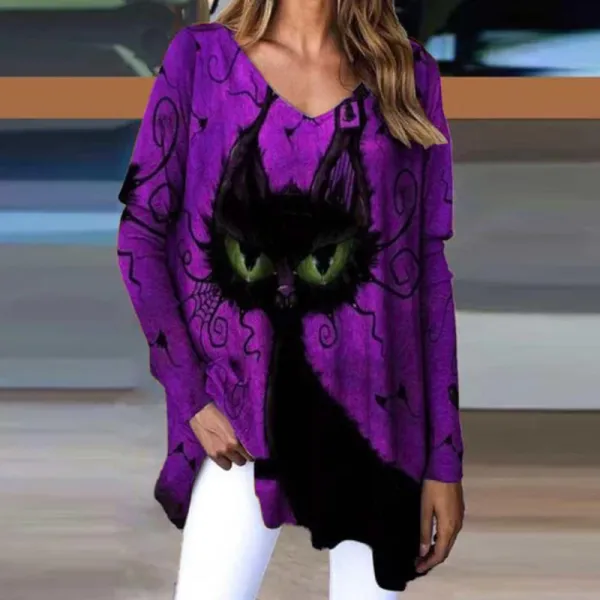 Cobweb And Cat Printed Oversize Women's T-shirt
