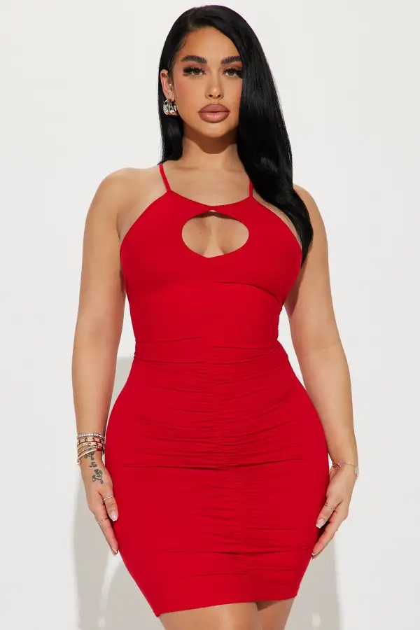 Chiara Ruched Mini Dress - Red