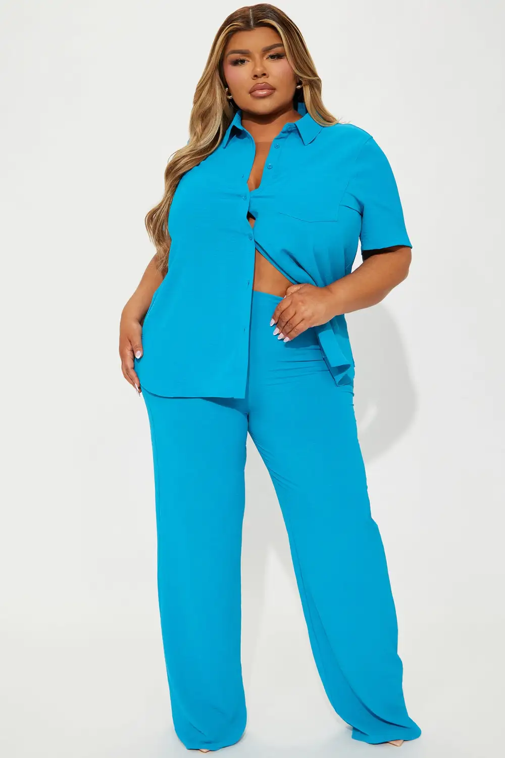 Makenzie Short Sleeve Pant Set - Turquoise
