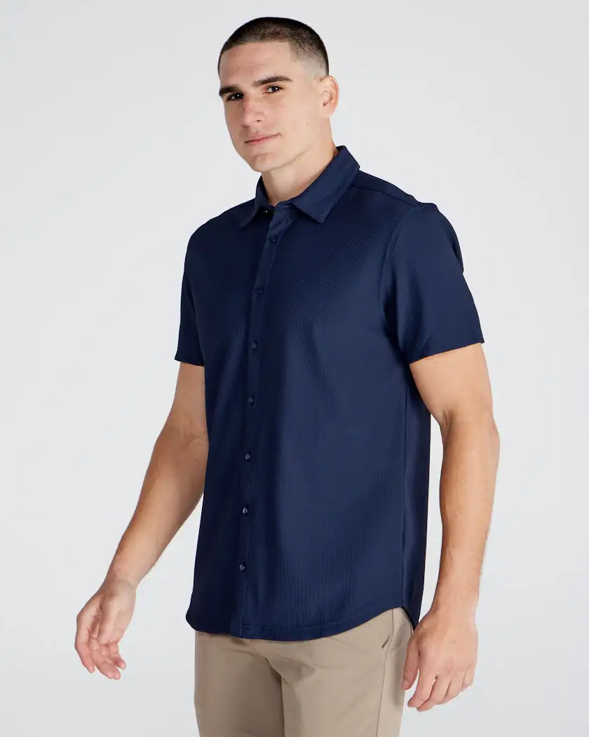 Ribbed+ Short Sleeve Button Down