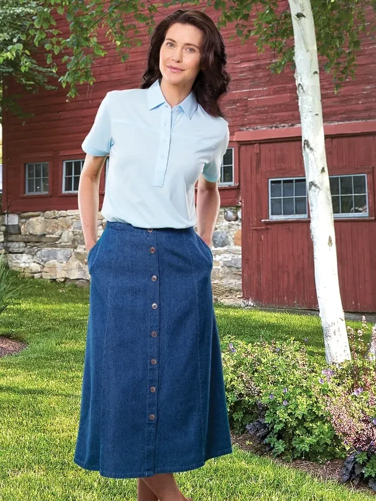 Classic Cotton Denim Eight-Gore Skirt