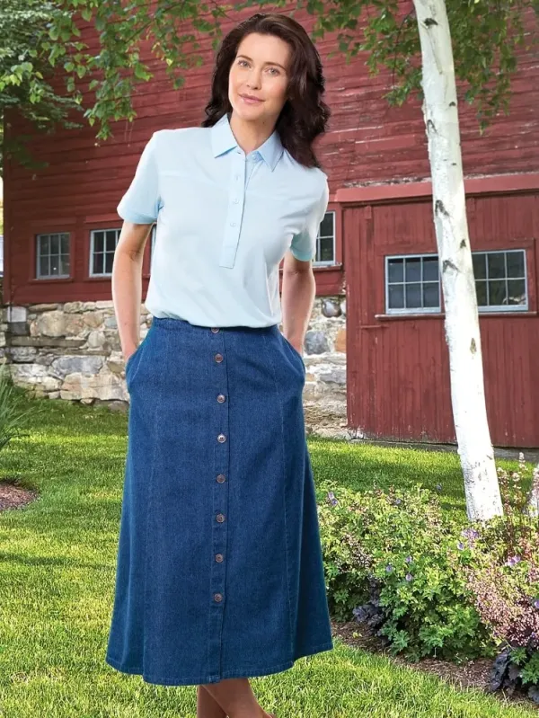 Classic Cotton Denim Eight-Gore Skirt