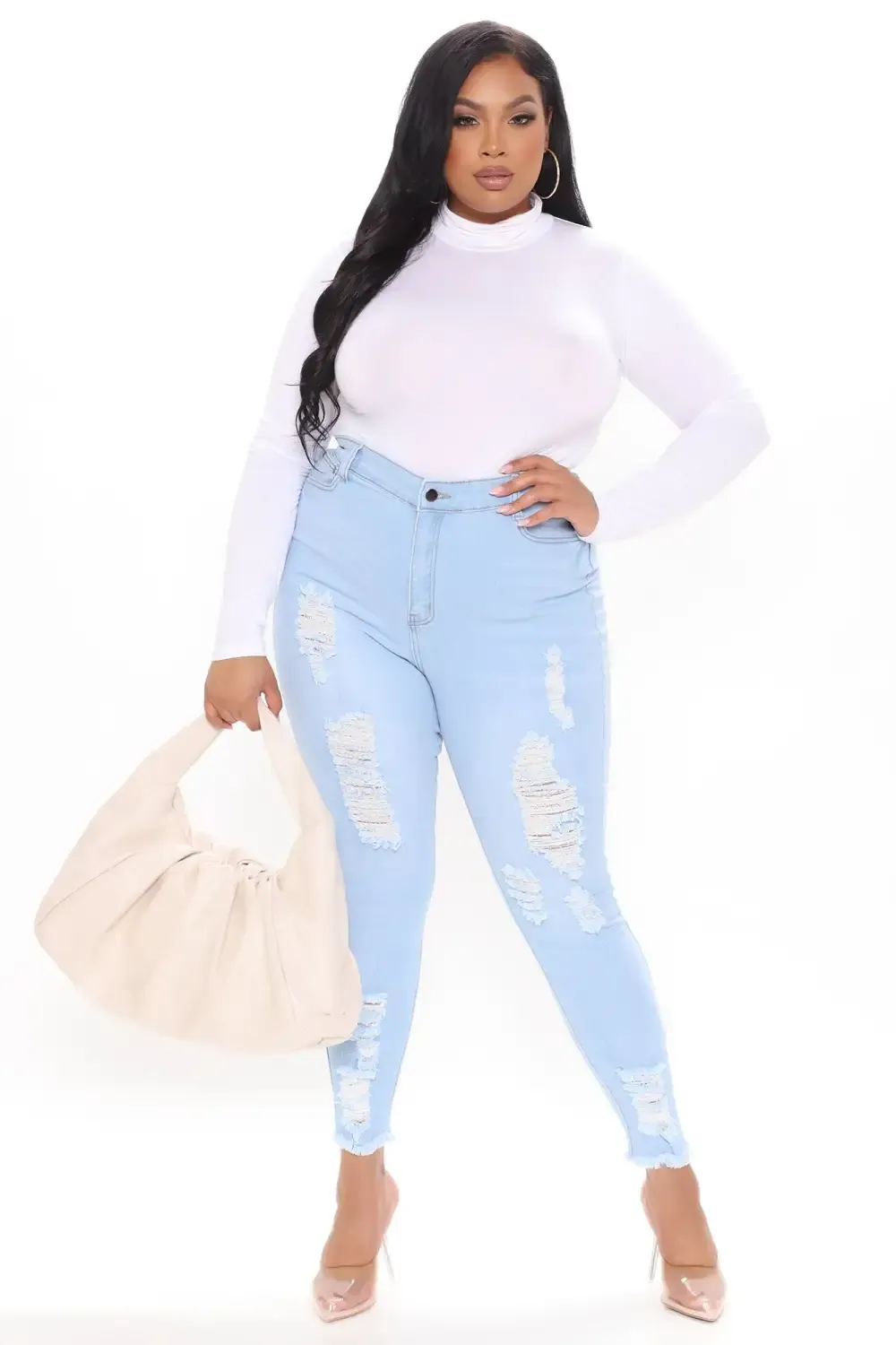 Kenley Distressed HIgh Rise Skinny Jeans - Light Blue Wash