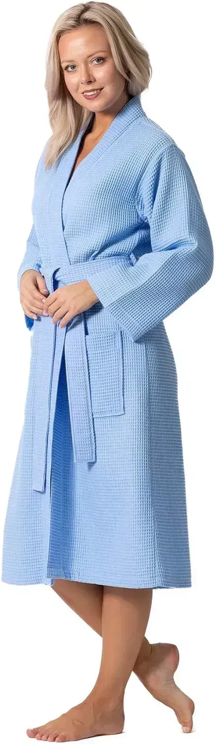 Turkish Linen Waffle Knit Lightweight Kimono Spa & Bath Robes for Women - Quick Dry - Soft