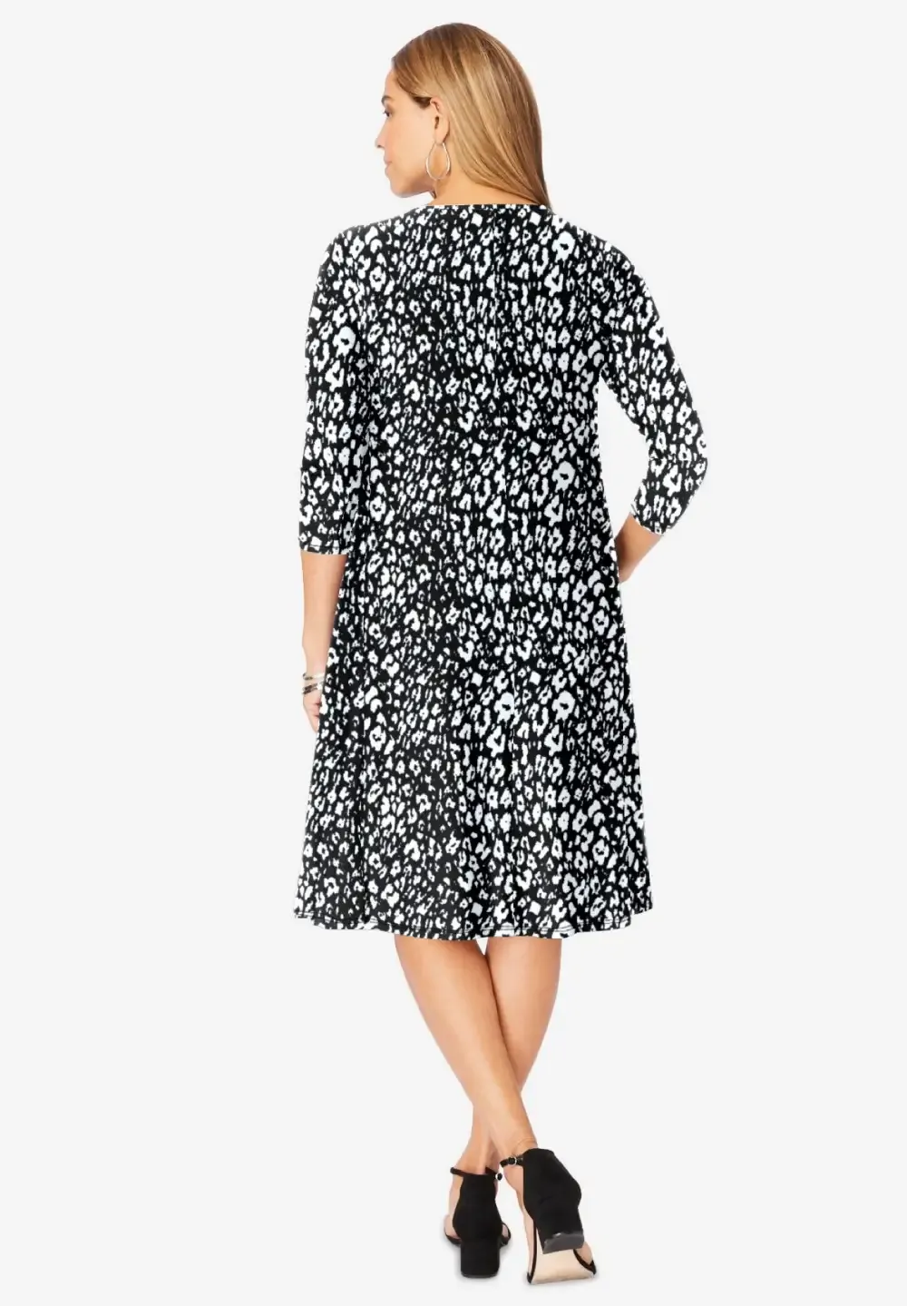 Stretch Knit Three-Quarter Sleeve T-shirt Dress