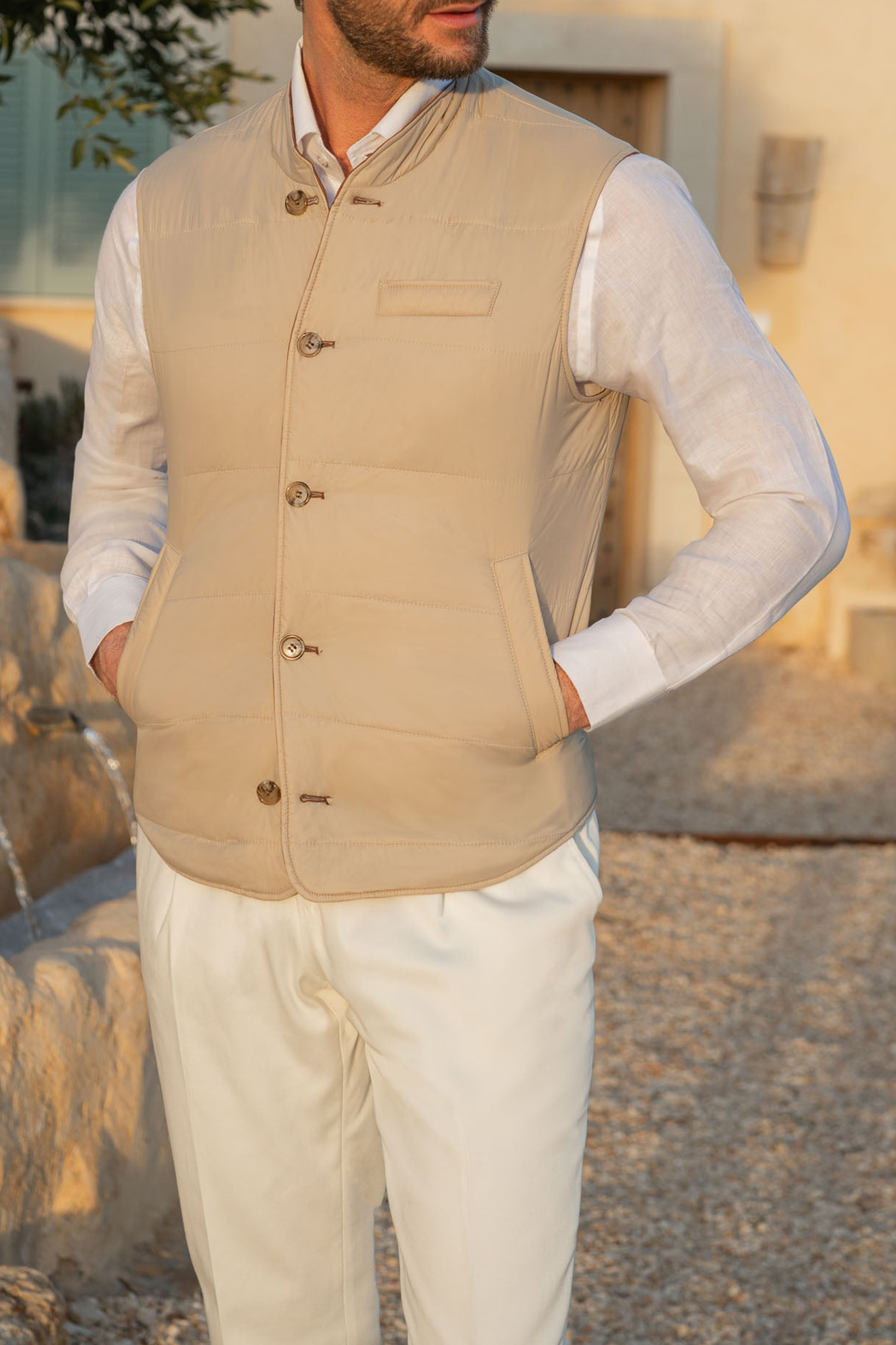 Rusty And Beige Reversible Vest In  Fabric