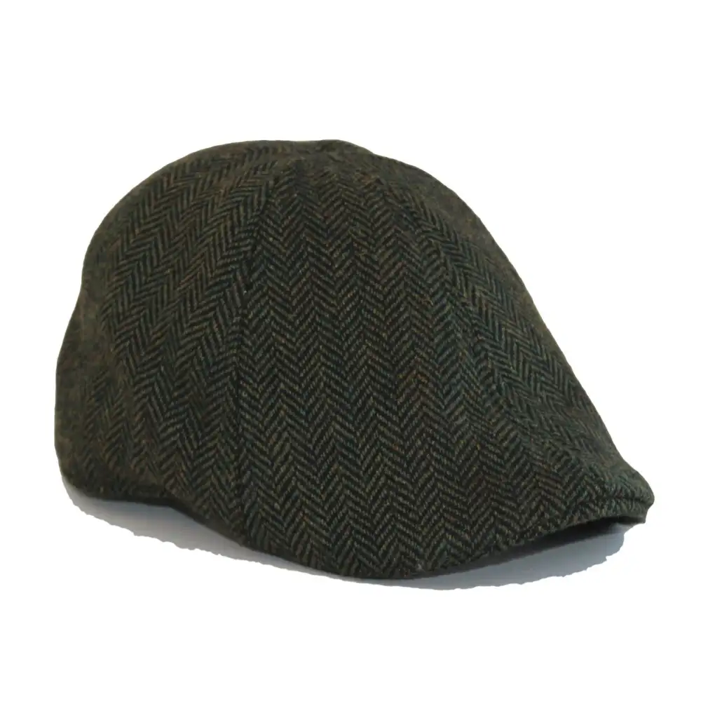 The Donnybrook Boston Scally Cap - Dark Olive Green Herringbone