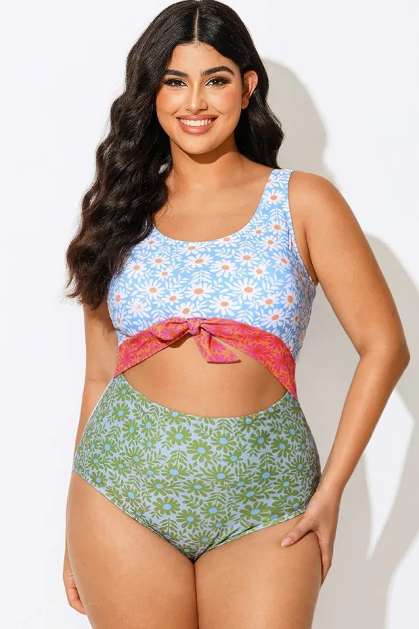 Daisy Patch Printed Knotted One Piece Swimsuit
