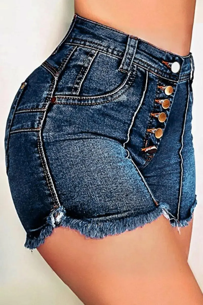 Raw Hem Button Fly High Rise Denim Shorts