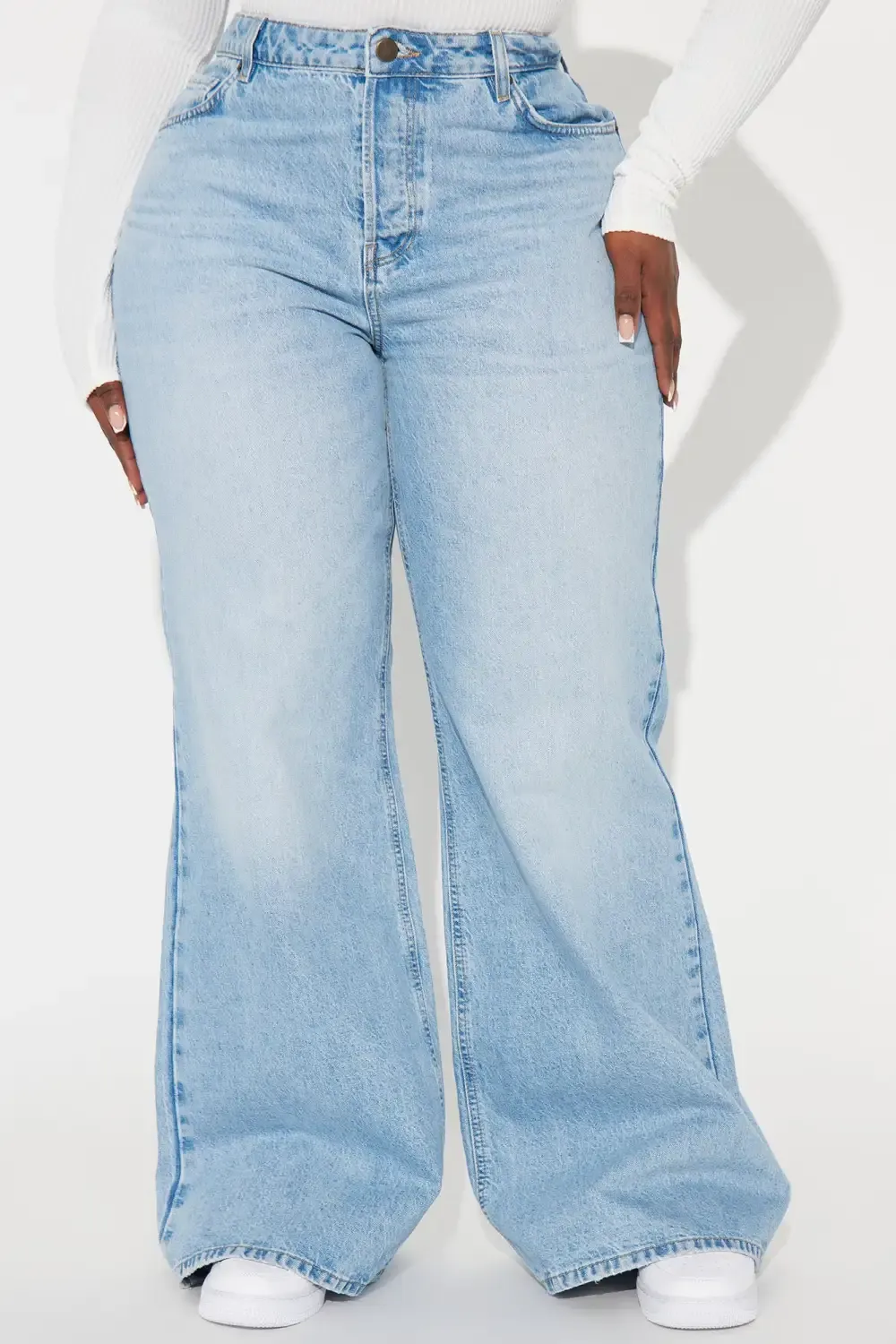 Meant To Be Non Stretch Wide Leg Jeans - Light Blue Wash