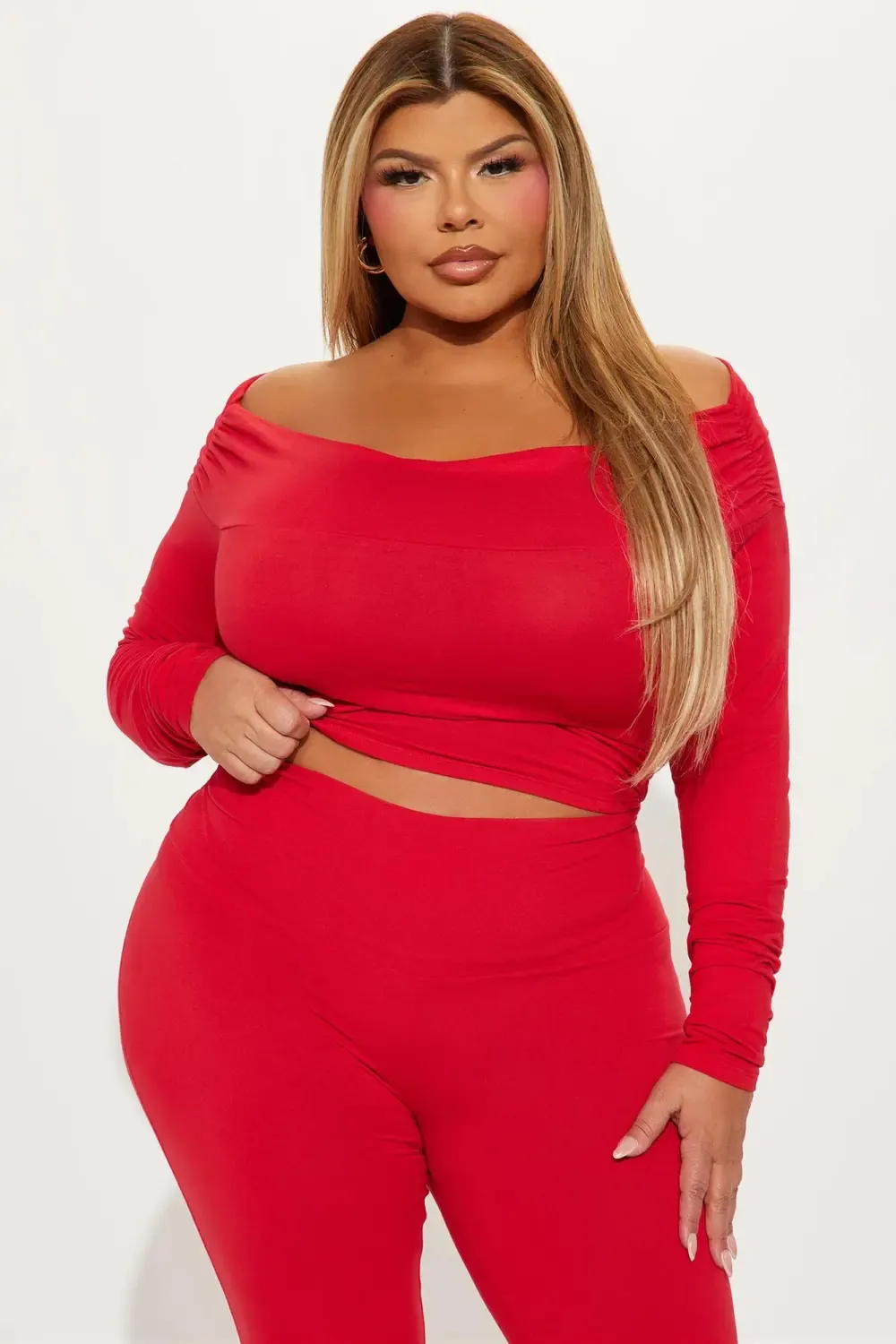 Shayna Off Shoulder Pant Set - Red