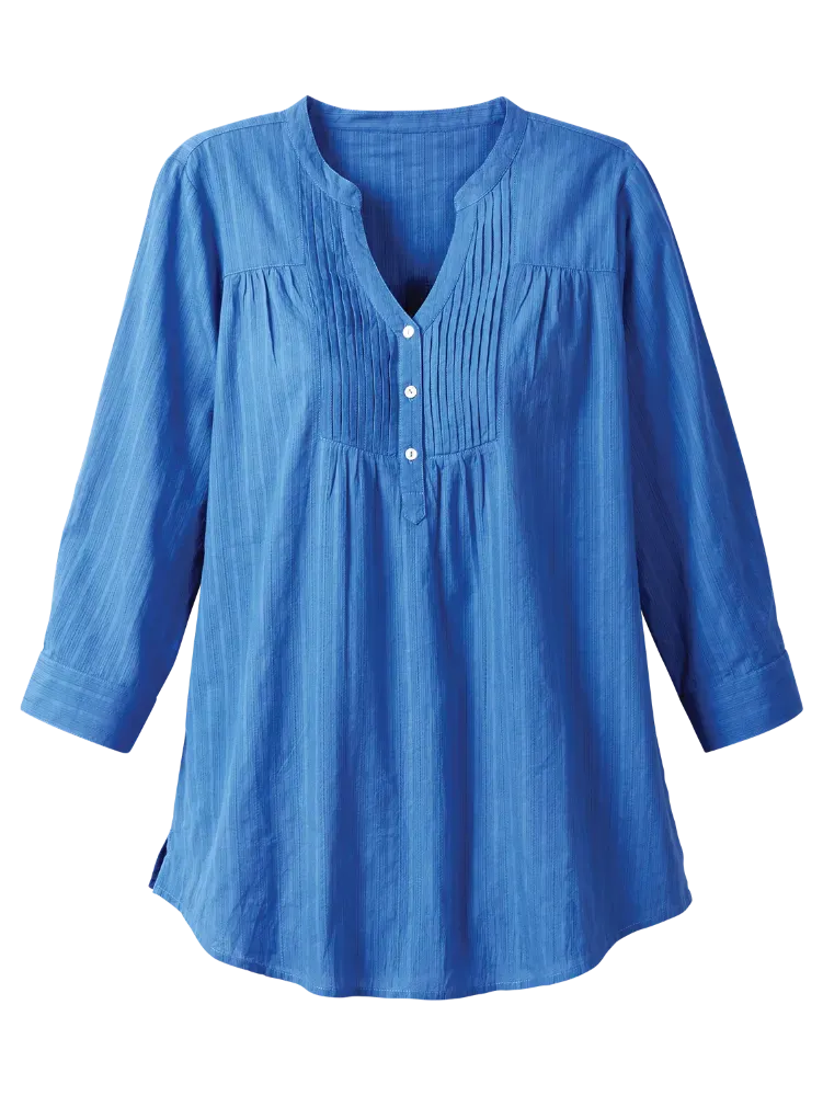 Perfect Pintuck Cotton Tunic With 3/4 Sleeves