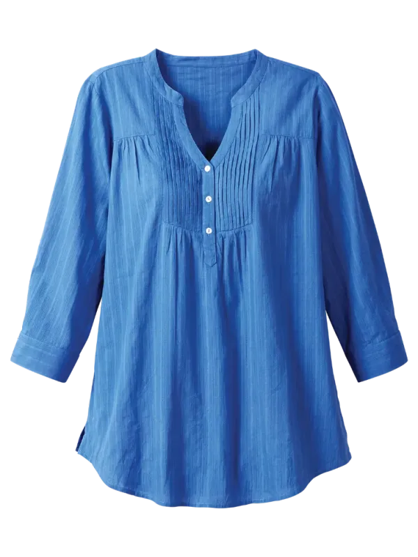 Perfect Pintuck Cotton Tunic With 3/4 Sleeves