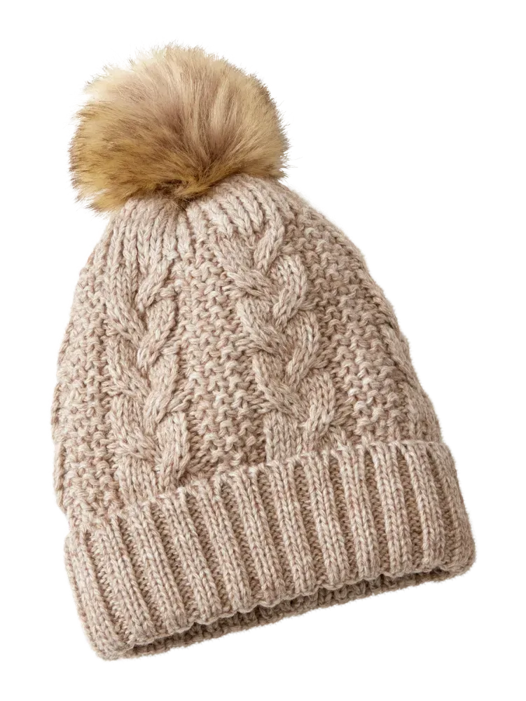 Faux Fur Pom-Pom Cable Knit Hat