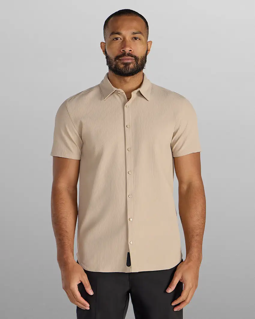 Ribbed+ Short Sleeve Button Down