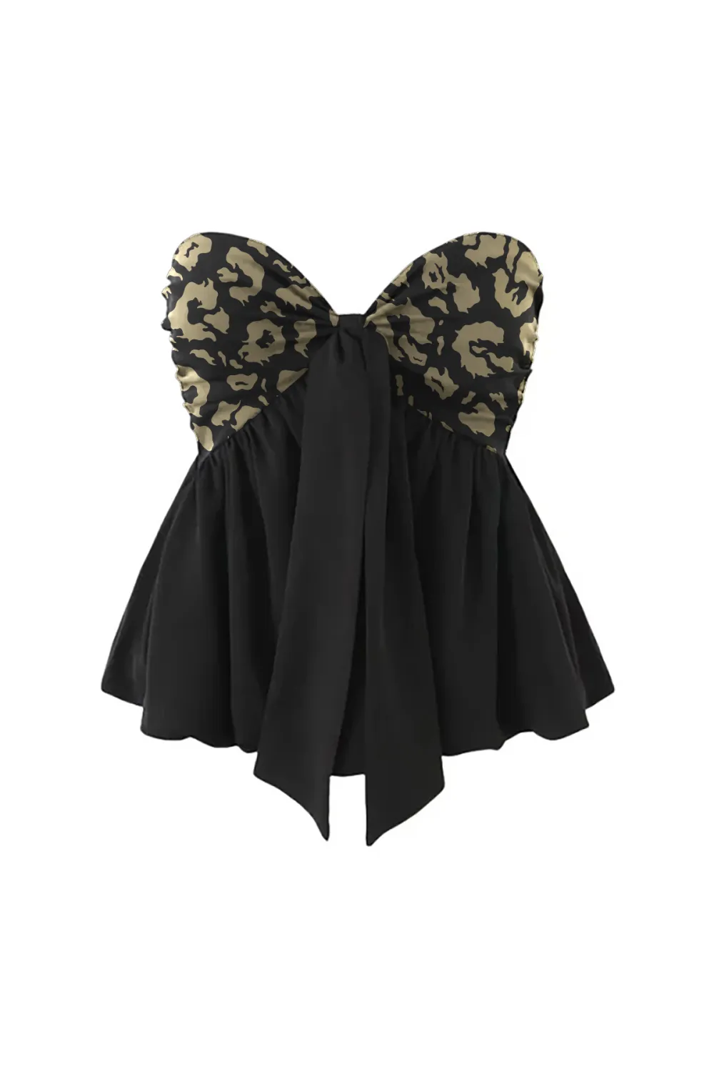 Cute Sweetheart Neck Draped Knot Ruched Smocked Peplum Strapless Top