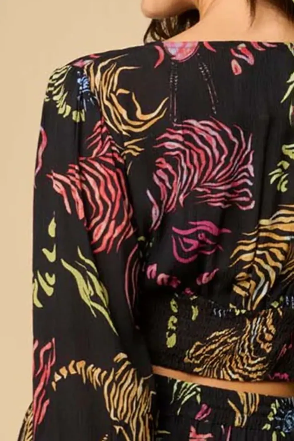 Black Tropical Print Crop Top