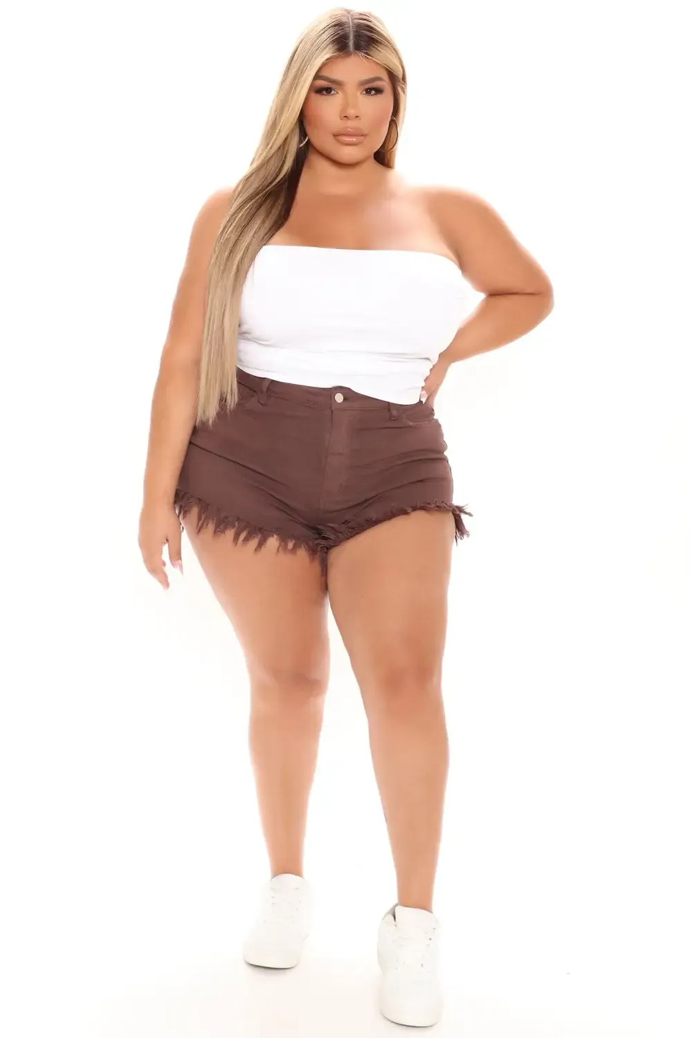 Only Good Energy Frayed Denim Shorts - Chocolate