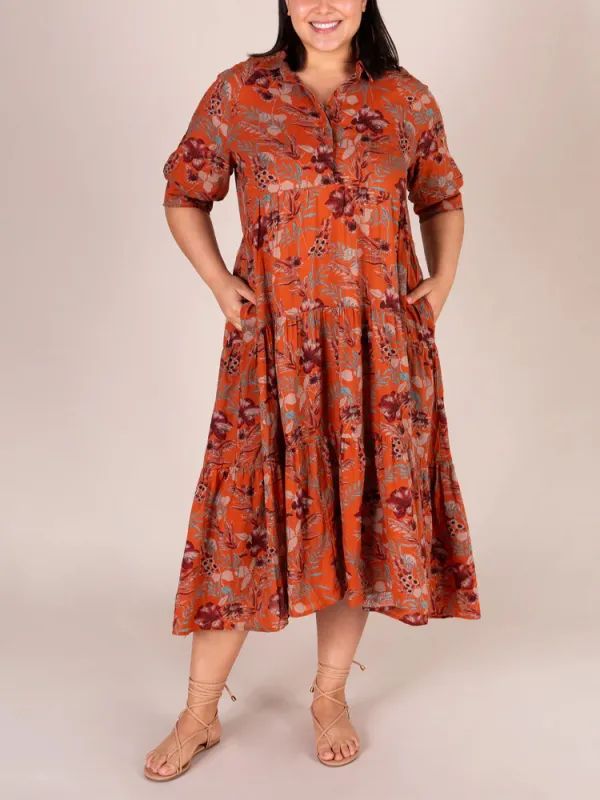 Women's Casual Floral Print Cotton And Linen Dress