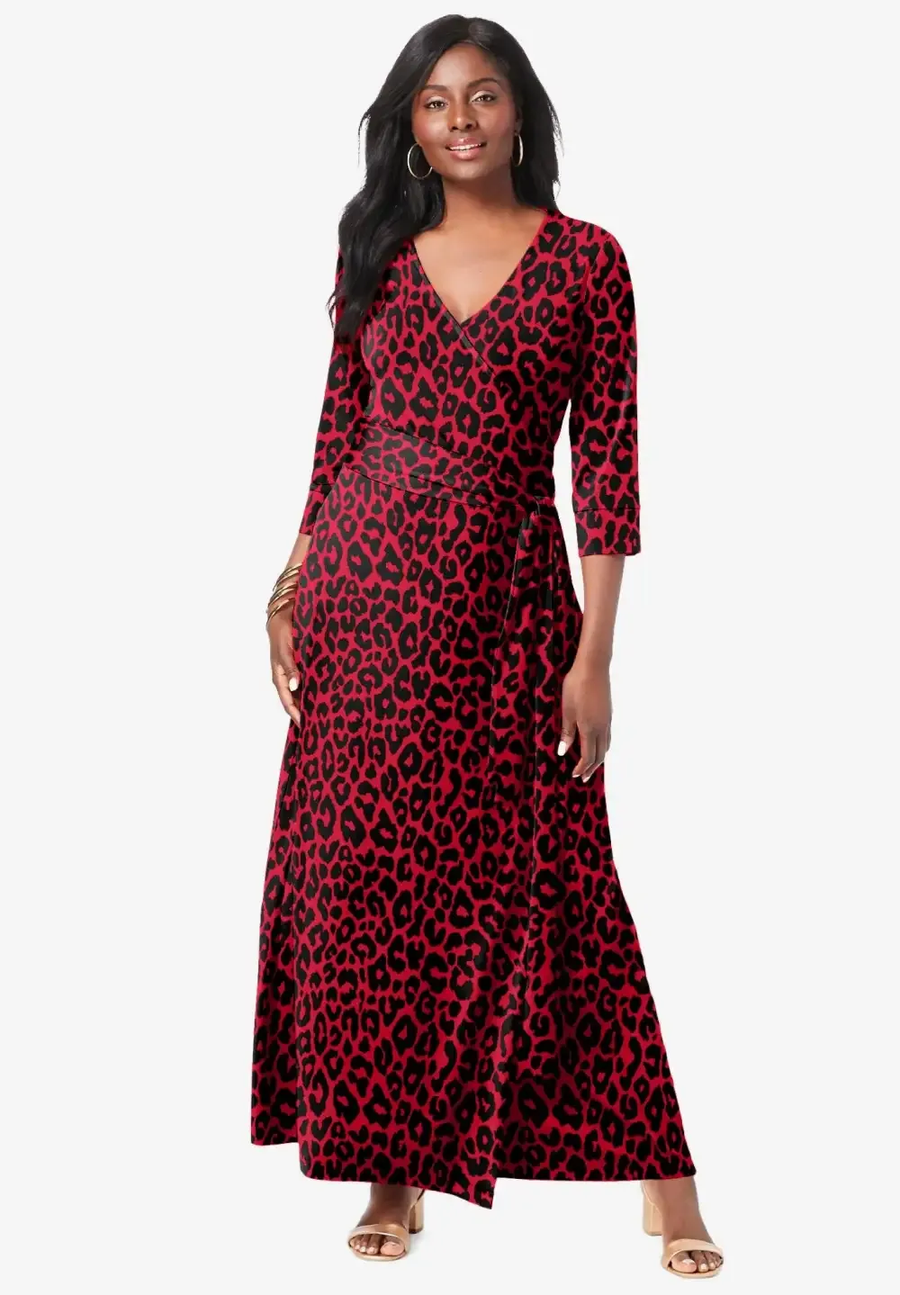 Stretch Knit Faux Wrap Maxi Dress