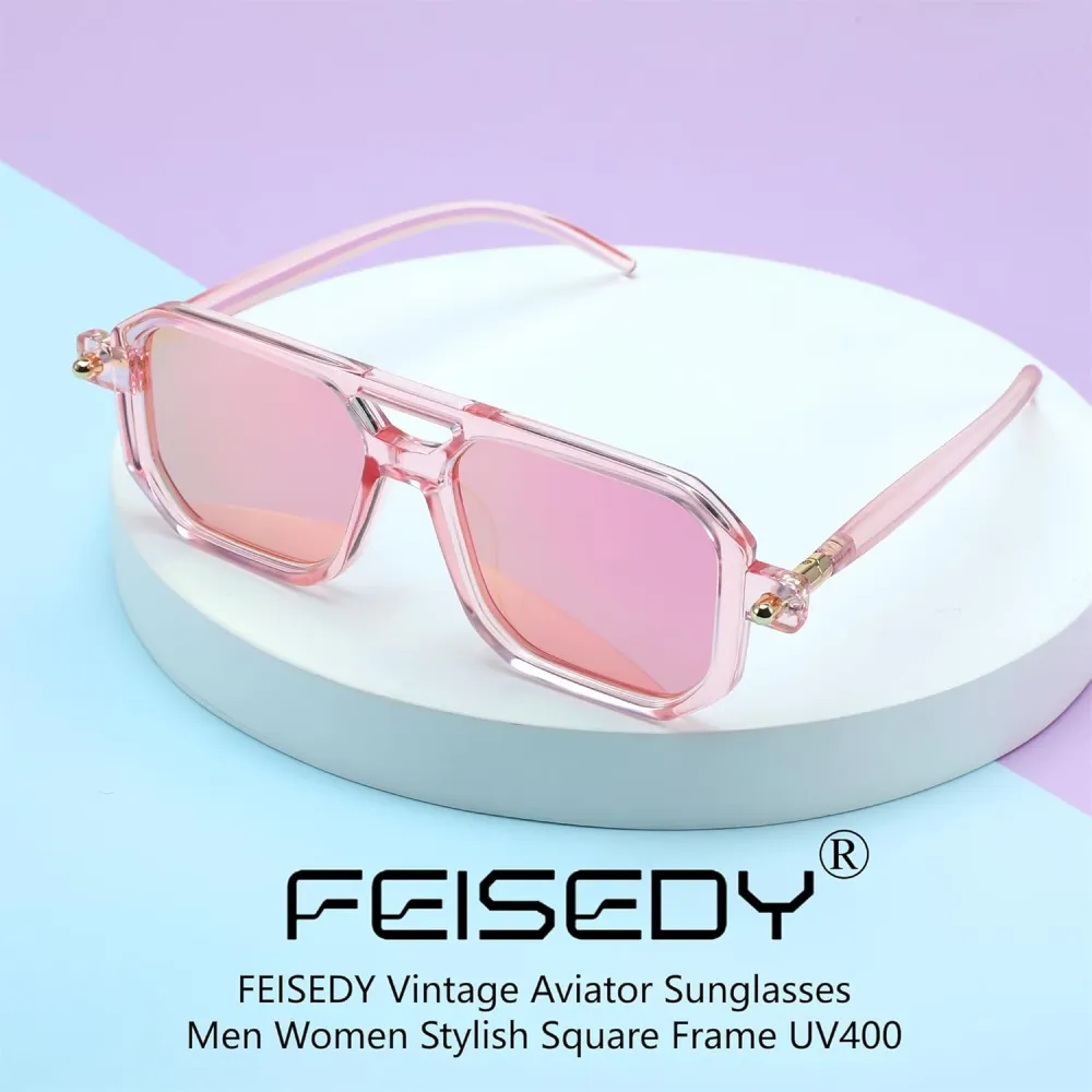 FEISEDY Vintage Square 70s Flat Aviator Sunglasses Women Men Classic Retro Stylish Frame UV400 Sunglasses B2622