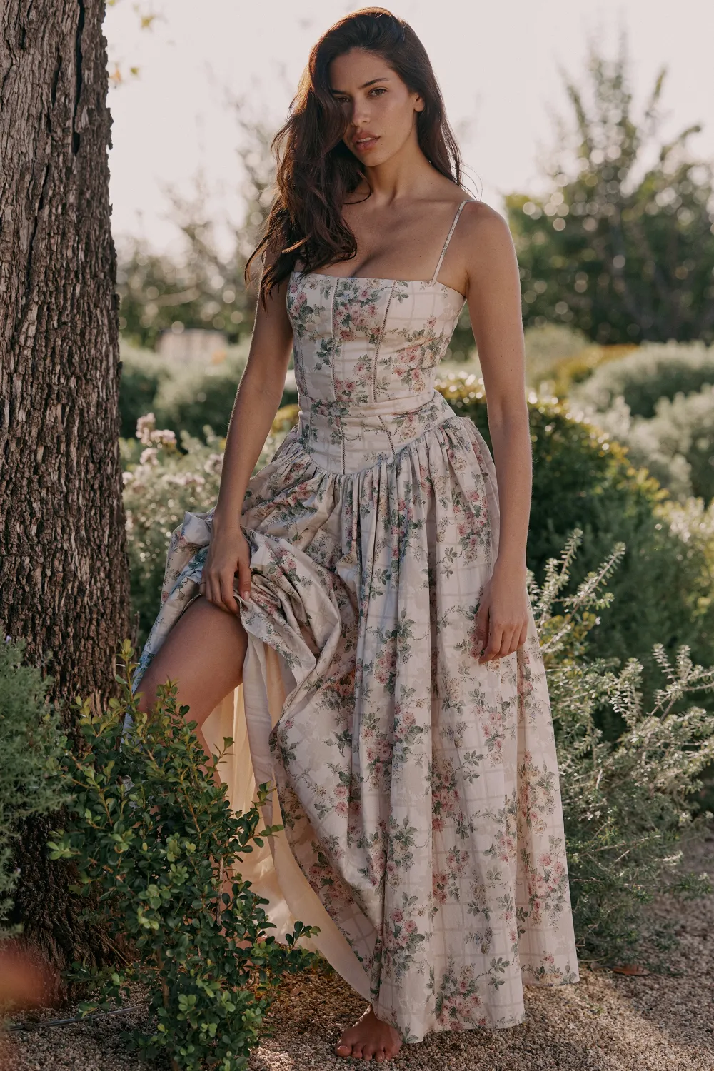 Blue Daisy Print Stretch Cotton Midi Sundress