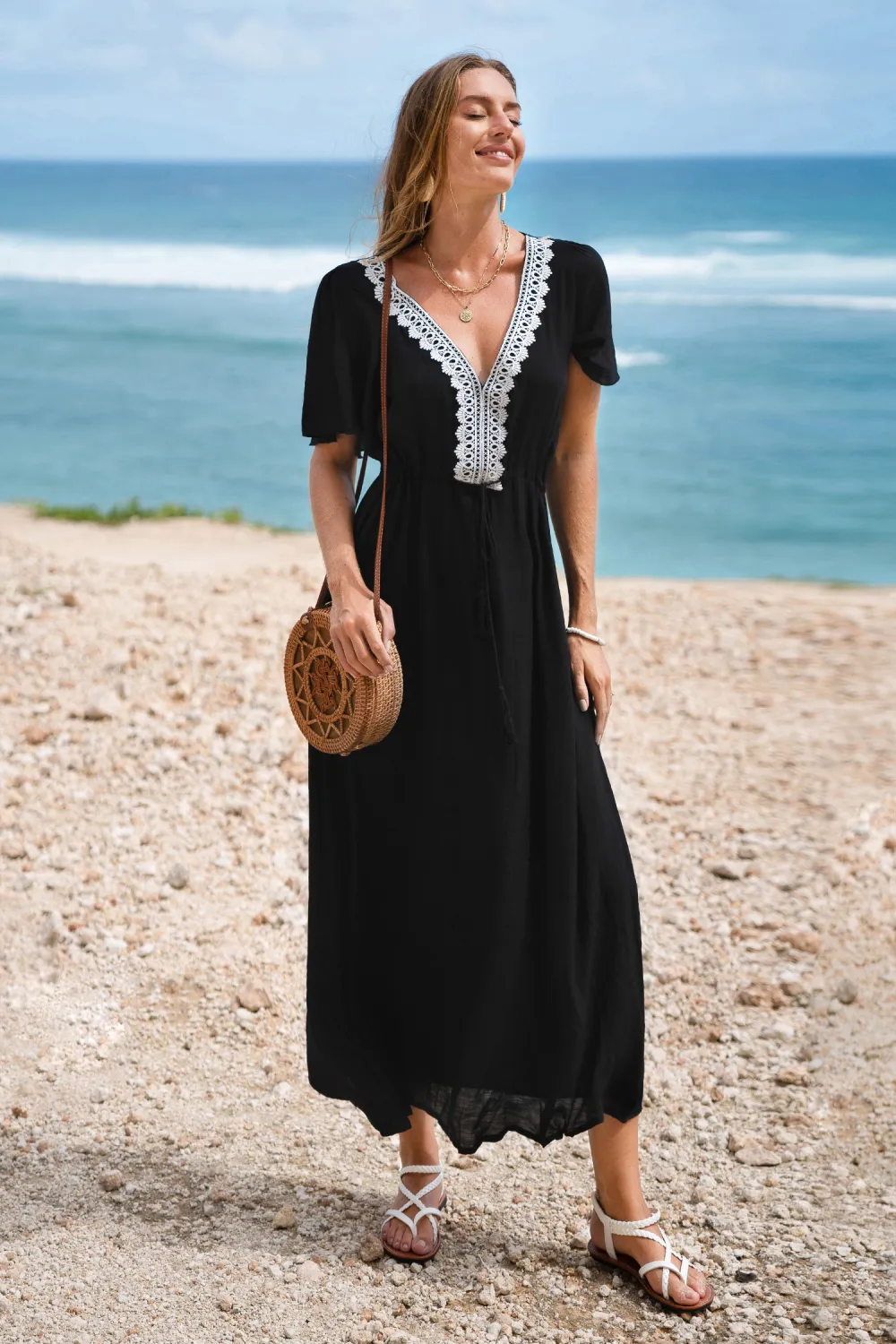Radiant Glow Black Cover-Up Maxi Dress