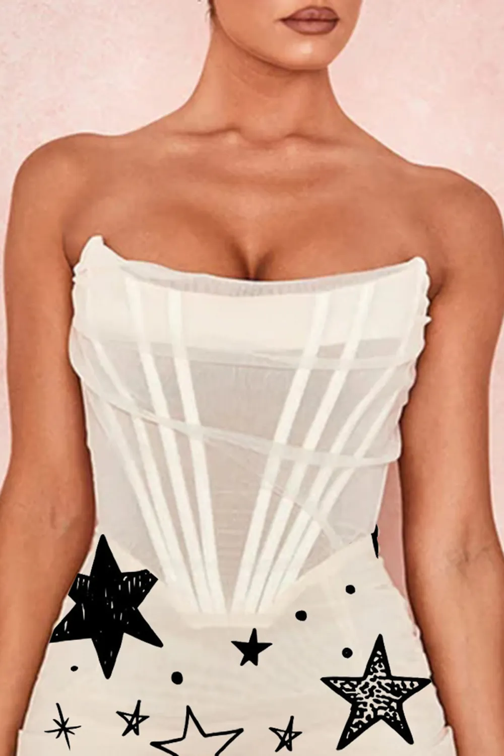 Chic Ruched Strapless Mini Corset Cocktail Party Dress - White