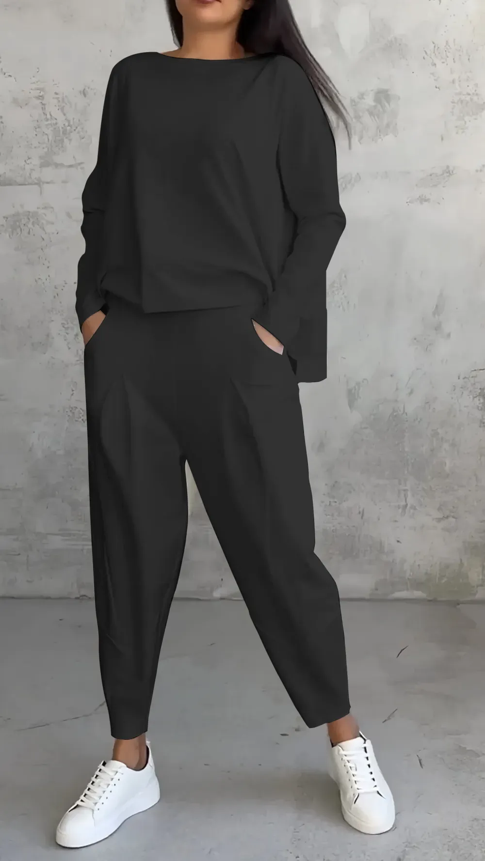 Women Chic Casual Round Neck Long Sleeve Two Piece Suit