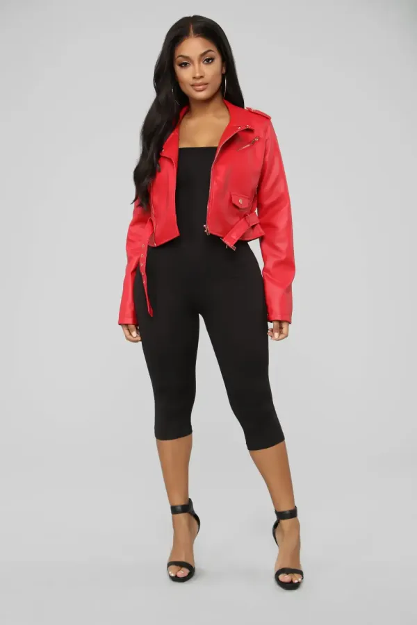 Remind Me Later Faux Leather Jacket - Red
