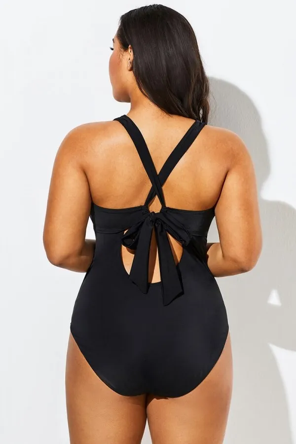 Floral Print Front Line Open Back One Piece Swimsuit