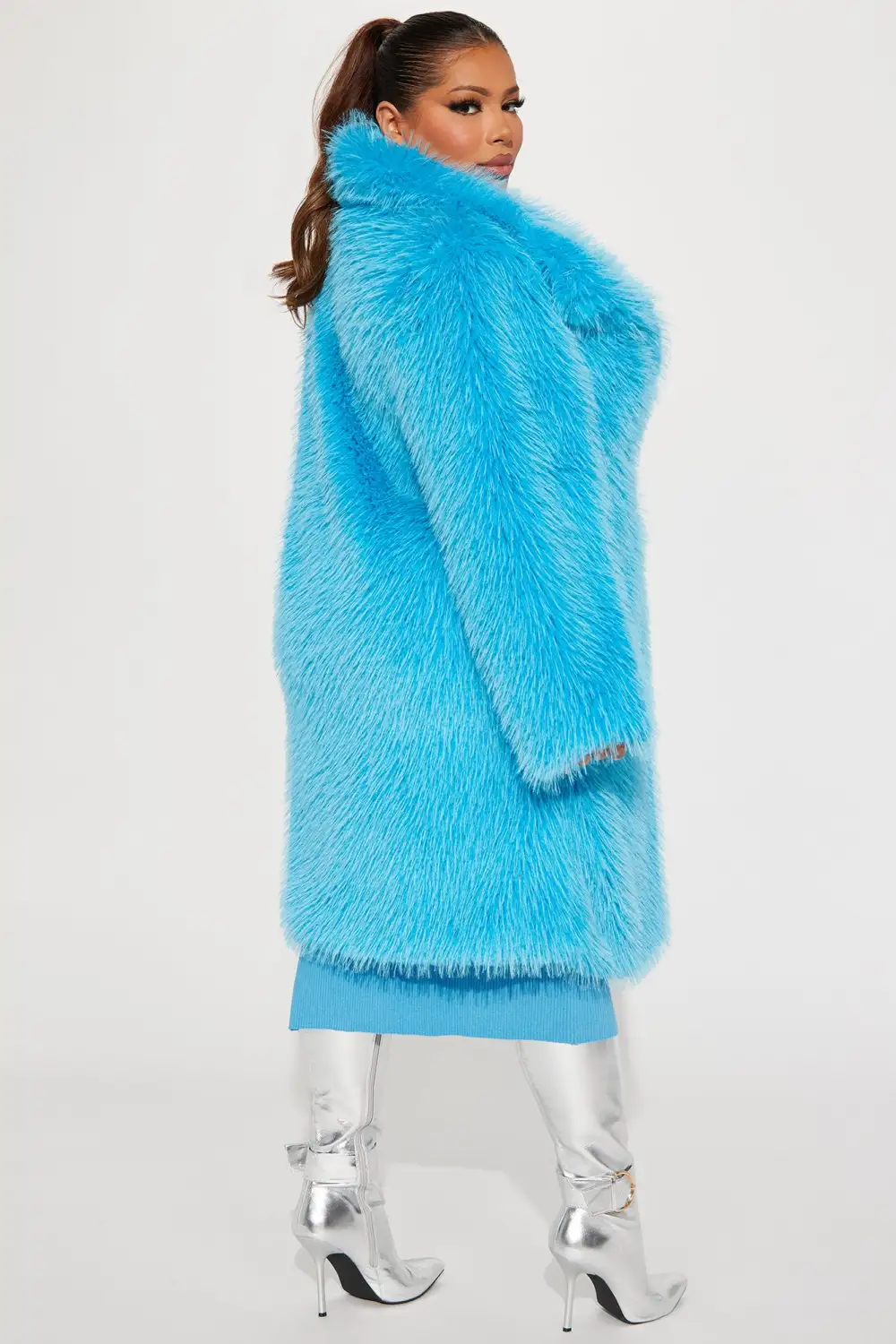 Poppin' Off Faux Fur Coat  - Blue